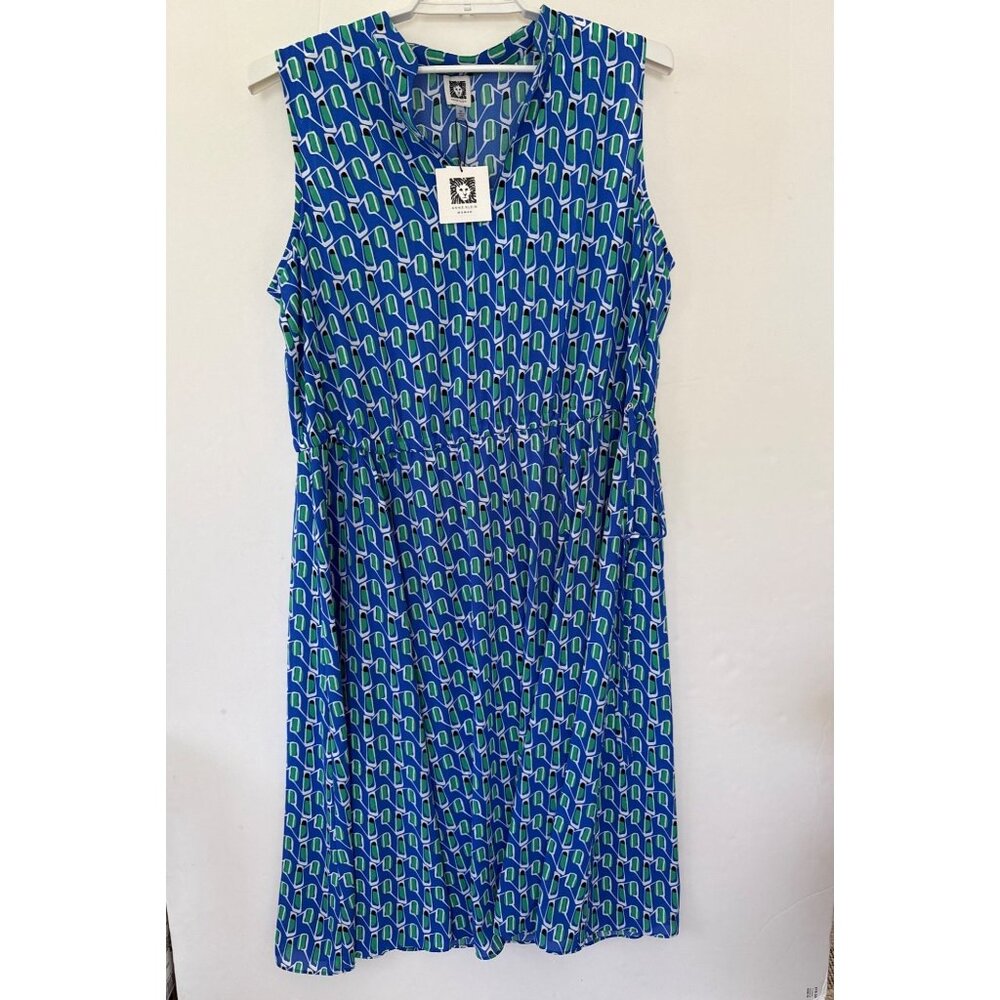 Anne Klein Womens Blue Lapis Combo Printed Sleeveless Dress 2X
